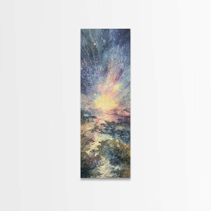 Radiant Ocean Sunrise With Textured Sky And Waves, Canvas Print, Dreamy Wall Art, Nature Scene Art For Living Room Decor Gift