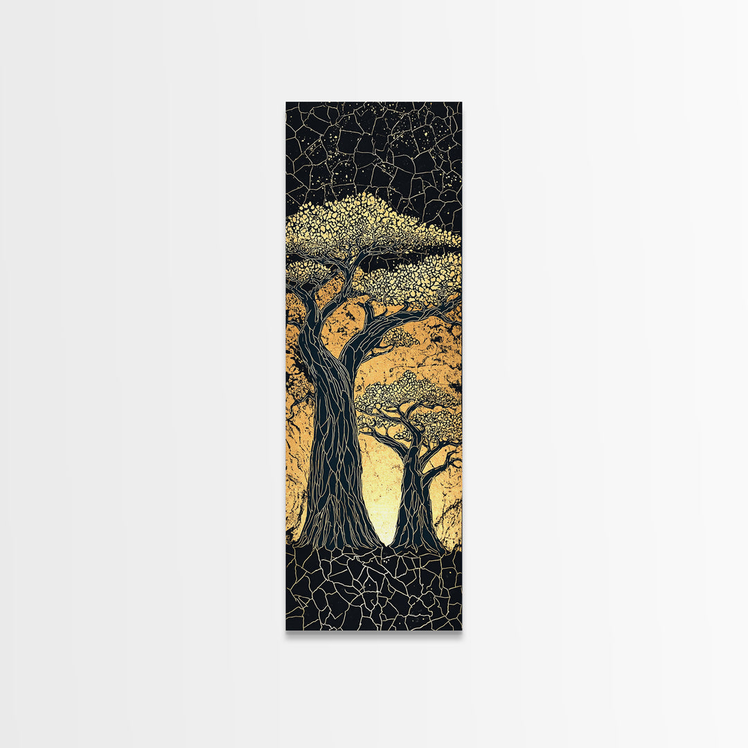 Mosaic Baobab Under Starry Sky, African Wall Art, Abstract Safari Landscape, Earth Tone Decor, Textured Canvas Print Gift