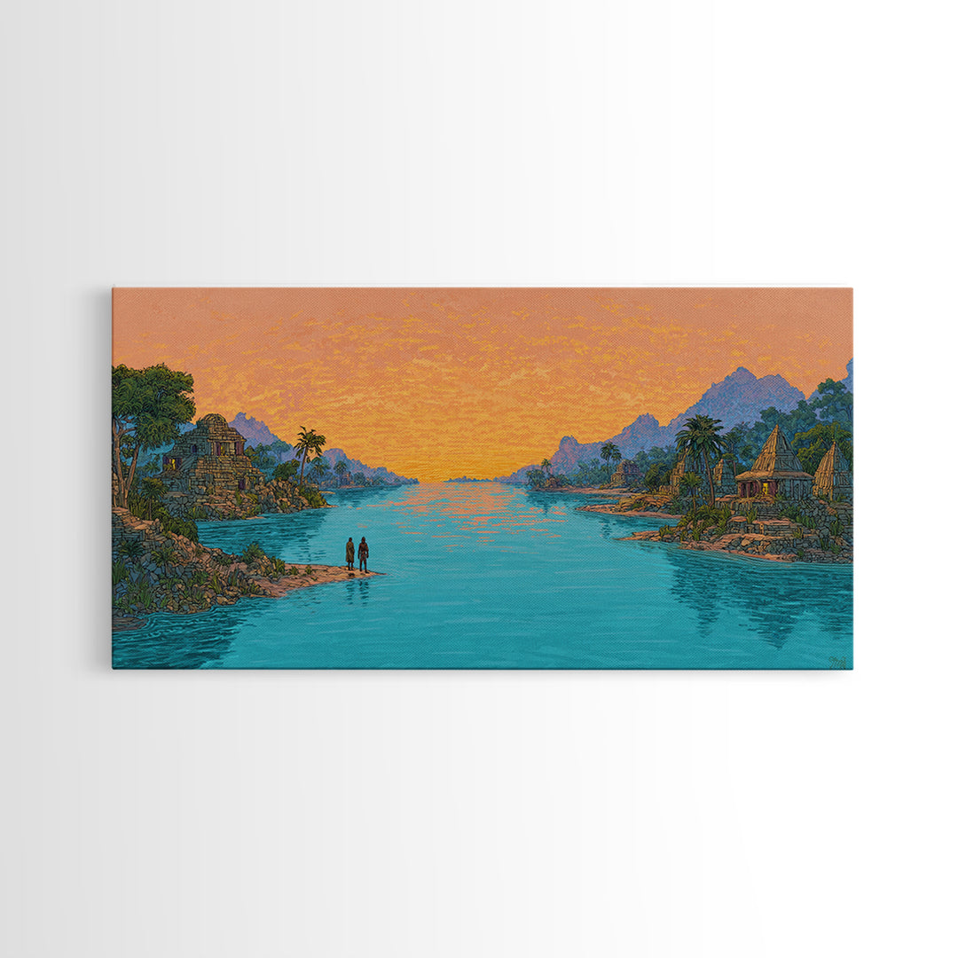 Golden Sunset Island Ruins Canvas Print, African Landscape Wall Art, Tropical Nature Scene Art, Coastal Home Decor Gift For Her