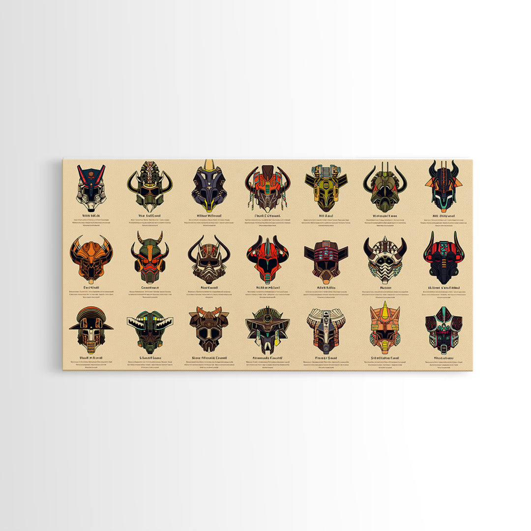 Futuristic African Mask Collection Wall Art, Tribal Mask Canvas Print, Afrofuturism Decor For Gaming Room Or Office Poster