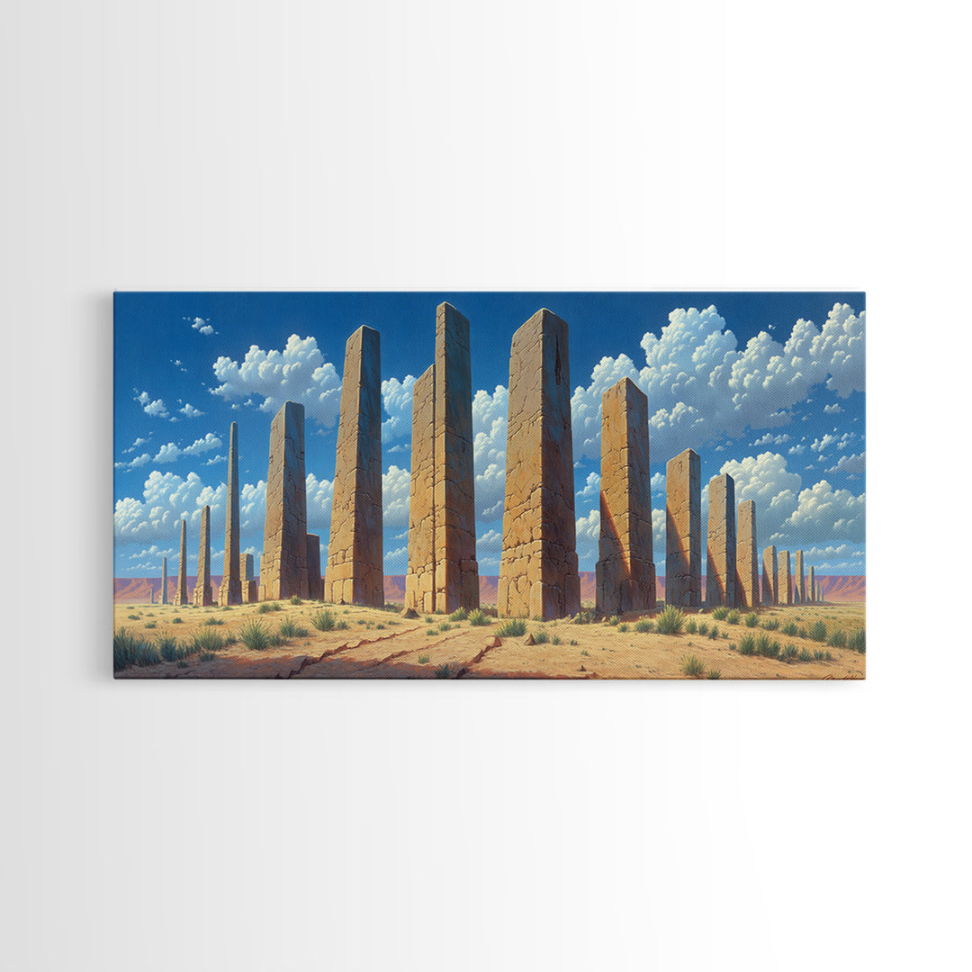 Sunlit Desert Pillars Wall Art, African Egyptian Art Print, Ancient Monument Canvas, Large Wall Decor For Office And Home