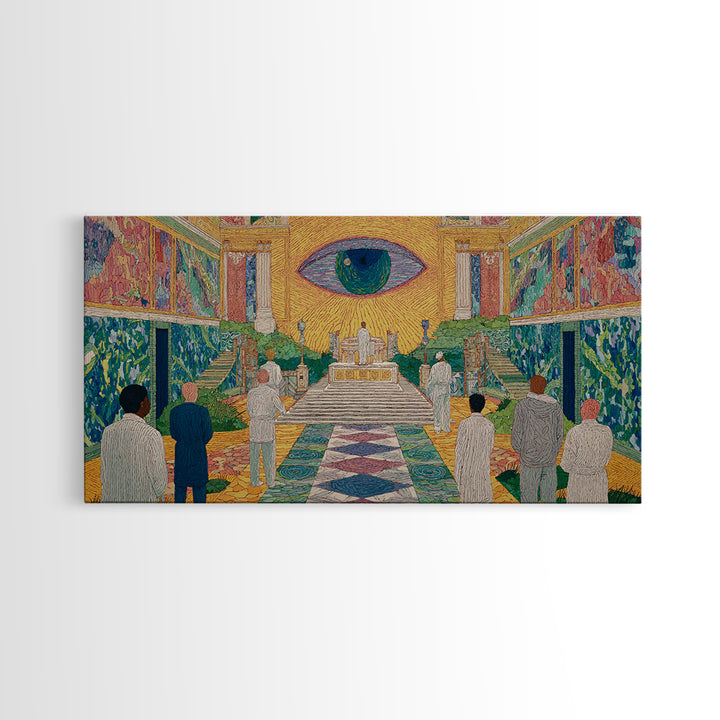 Mystic Eye Temple Ceremony Framed Canvas Print, African Abstract Wall Art, Spiritual Cultural Art Decor, Gallery Statement