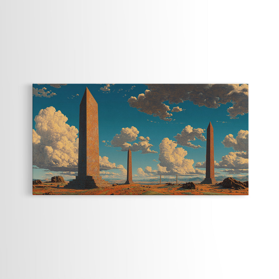 Weathered Desert Obelisks Framed Canvas Print, African Landscape Wall Art, Ancient Stone Monument Decor For Modern Home Gift