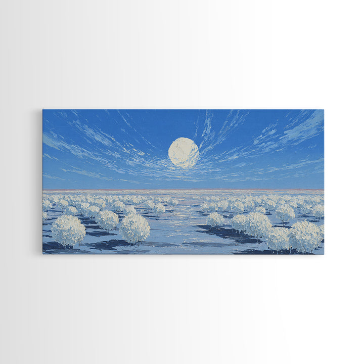 White Desert Bloom Field Canvas Print, African Landscape Wall Art, Dreamy Nature Scene, Blue Minimalist Home Decor Gift For Her