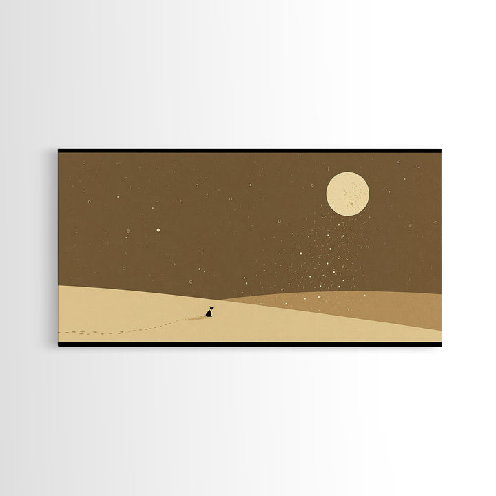 Lone Traveler In Moonlit Sahara Dunes Wall Art, Minimalist African Landscape, Desert Night Canvas, Earth Tone Boho Home Decor