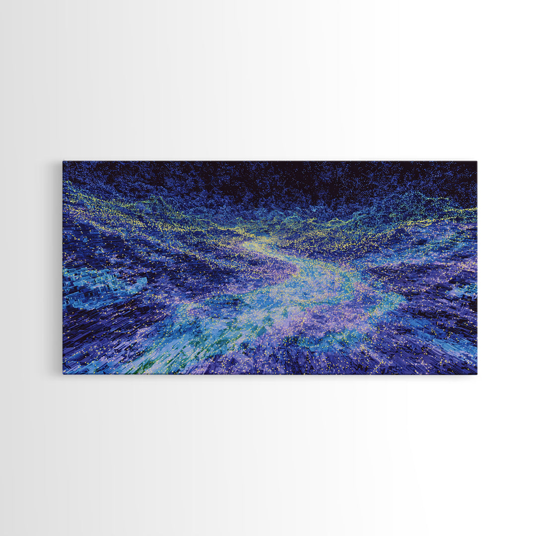 Blue Data Wave Galaxy Abstract Canvas Print, Modern Digital Wall Art, Electric Ocean Energy Decor For Office Bedroom Gift