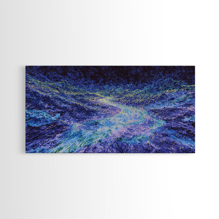 Blue Data Wave Galaxy Abstract Canvas Print, Modern Digital Wall Art, Electric Ocean Energy Decor For Office Bedroom Gift