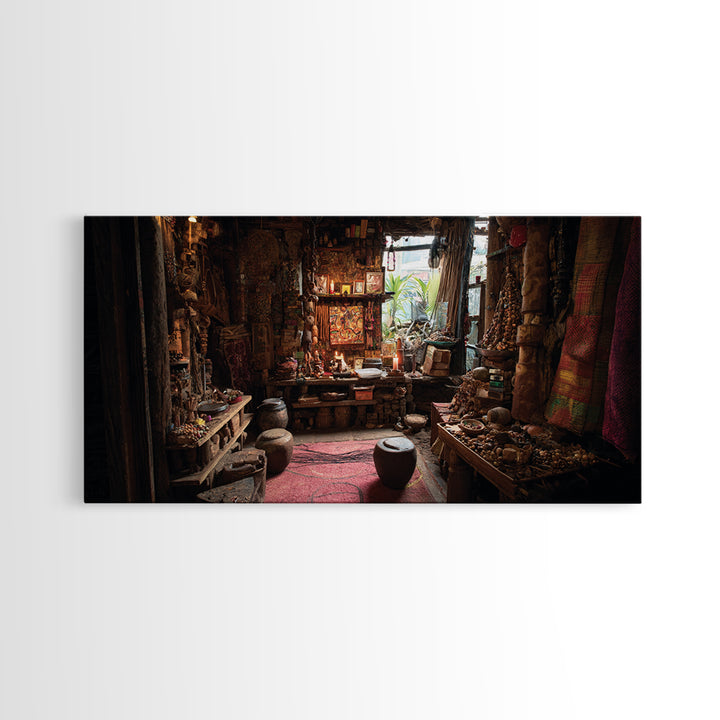 Moody African Market Interior Wall Art, Tribal Objects And Textiles, Cultural Home Decor, Boho Canvas Print For Living Room