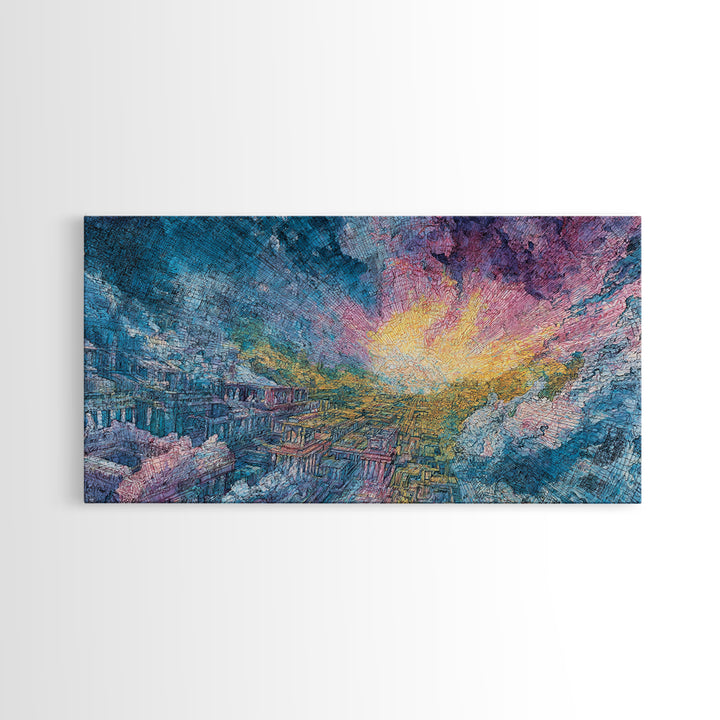 Colorful Canyon Sunset Over Rugged Cliffs Wall Art, Abstract Landscape Canvas Print, Dreamy Nature Scene Home Decor Gift