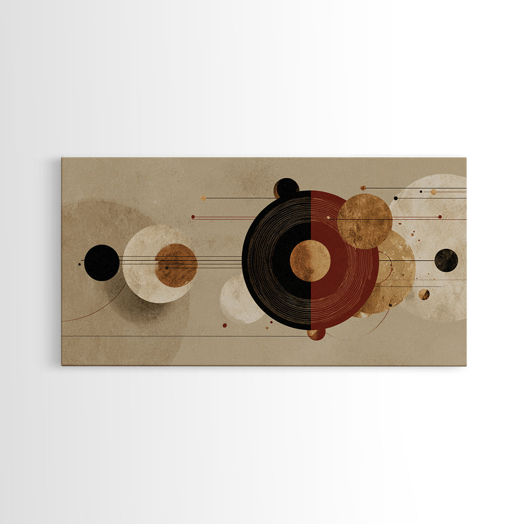 Earth Tone Abstract Circles Wall Art, Mid Century Geometric Canvas Print, Burnt Orange Beige Modern Home Decor Gift For Living Room