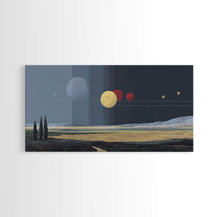 Surreal Planetary Seascape Wall Art, Desert Ocean Astronomy Canvas Print, Dreamy Space Landscape Decor For Living Room Gift