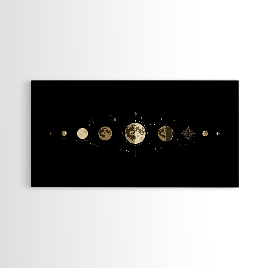 Gold Moon Phase Lunar Cycle Wall Art, Celestial Black Decor, Minimalist Poster, Spiritual Wall Art, Gift For Art Lovers, Home Decor