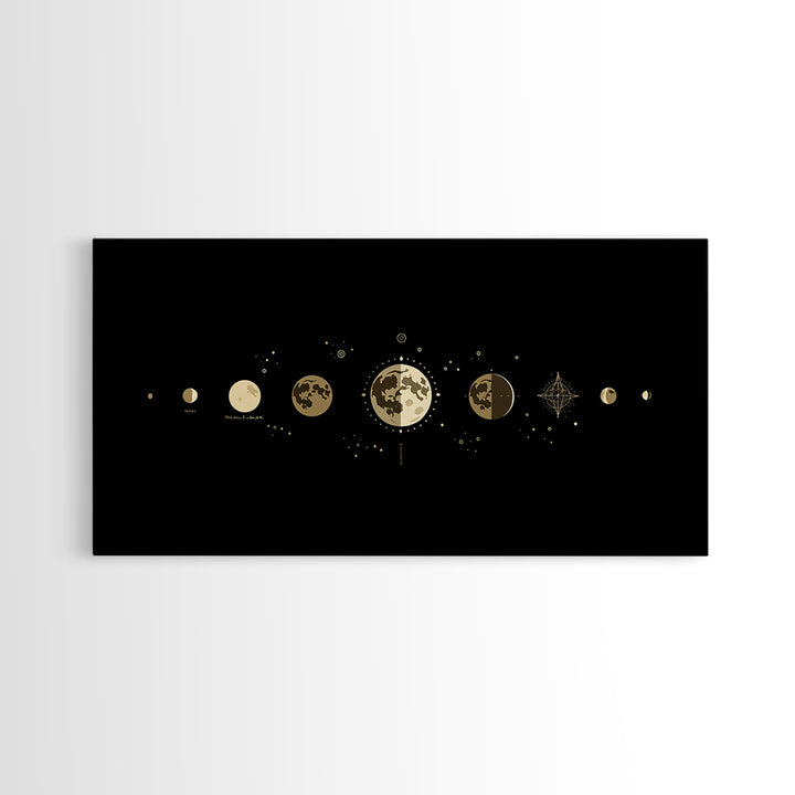 Gold Moon Phase Lunar Cycle Wall Art, Celestial Black Decor, Minimalist Poster, Spiritual Wall Art, Gift For Art Lovers, Home Decor