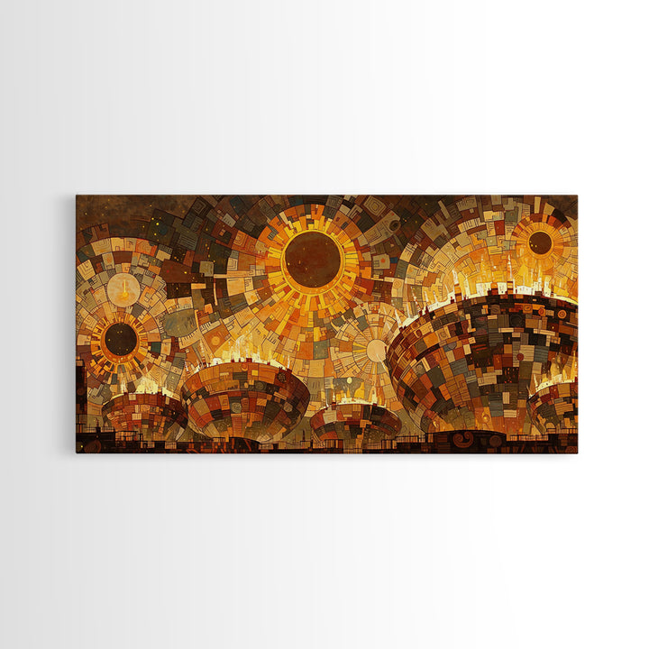Radiant Golden Suns Over Dome City Wall Art, Abstract African Art Print, Burnt Orange Art, Modern Canvas Art, Bold Wall Decor