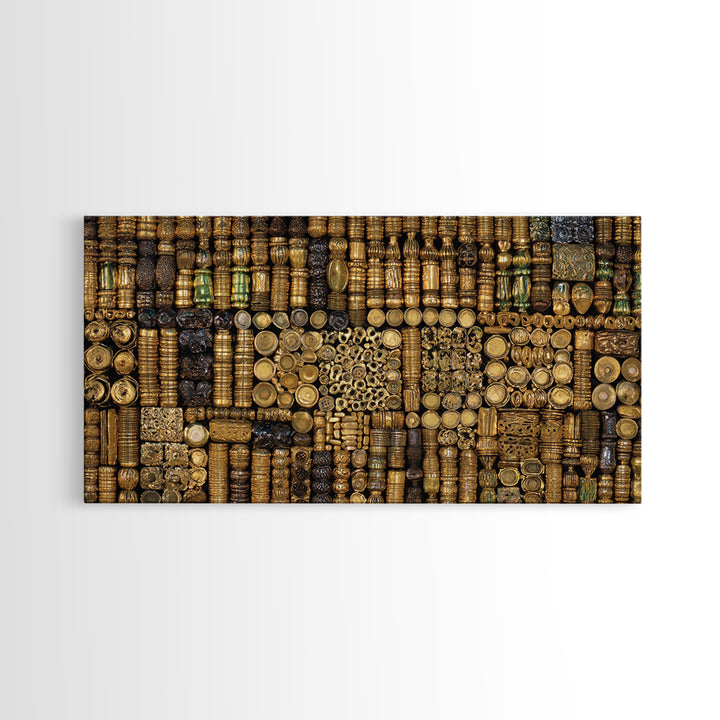Gold African Bead Mosaic Wall Art, Afrocentric Decor Canvas Print, Tribal Jewelry Pattern, Black Gold Luxury Home Decor Gift
