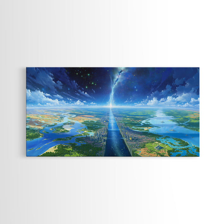 Blue Futuristic Cityscape Wall Art, Dreamy Landscape Canvas Print, Modern Canvas Art, Sci Fi Skyline Living Room Decor Gift