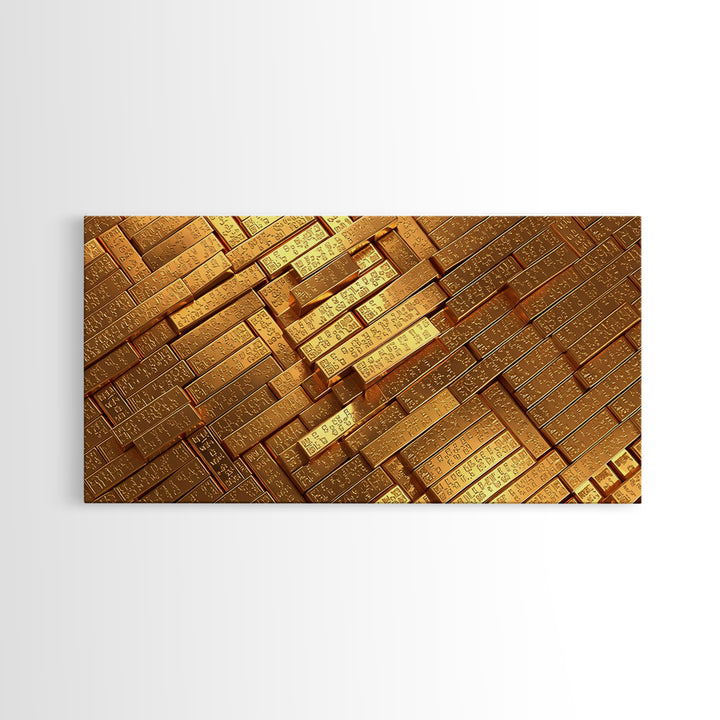 Stacked Gold Bar Pattern Wall Art, African Inspired Canvas Print, Luxury Black Gold Art, Geometric Office Decor Gift For Him