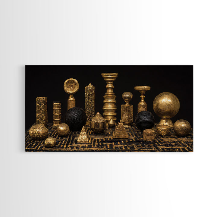 Gold Tribal Sculpture Still Life Wall Art, African Art Decor Canvas Print, Black Gold Luxury Canvas, Statement Home Decor