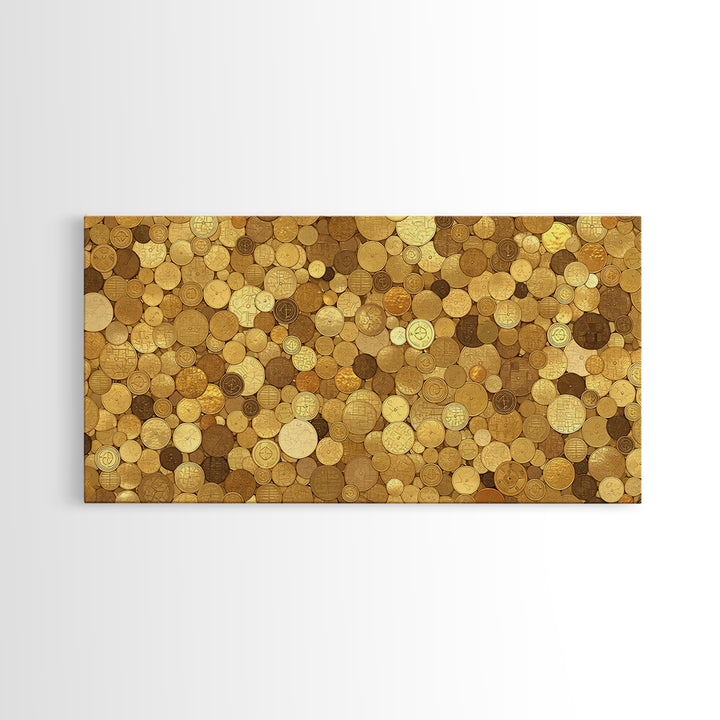 Golden Coin Disc Mosaic Wall Art, African Inspired Canvas Print, Textured Art Print, Gold Circle Pattern Home Decor Gift