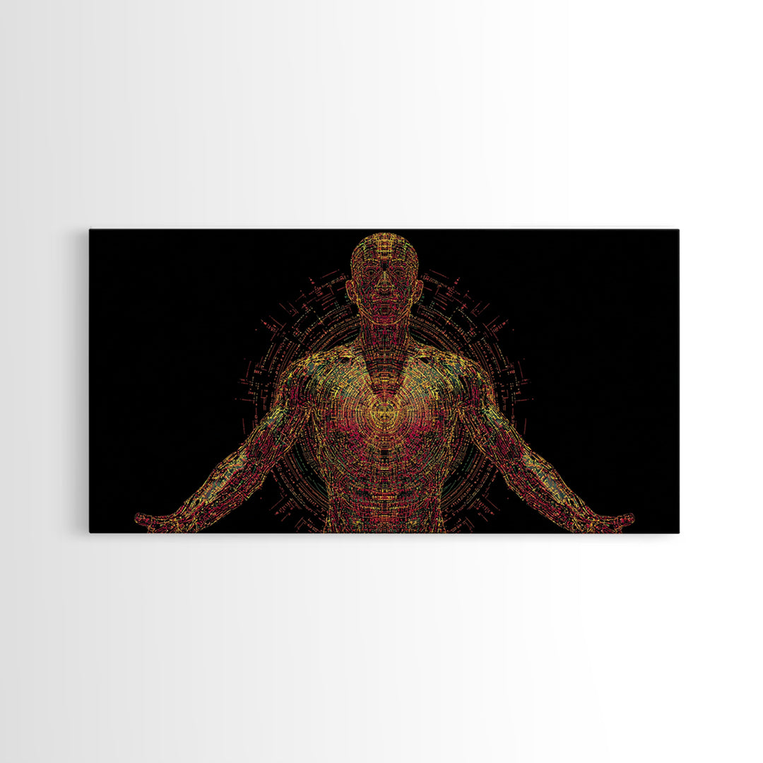 Radiant Digital African Warrior Figure Wall Art, Black Man Art, Spiritual Wall Decor, Afrofuturism Decor, Modern Canvas Art