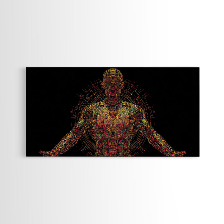 Radiant Digital African Warrior Figure Wall Art, Black Man Art, Spiritual Wall Decor, Afrofuturism Decor, Modern Canvas Art
