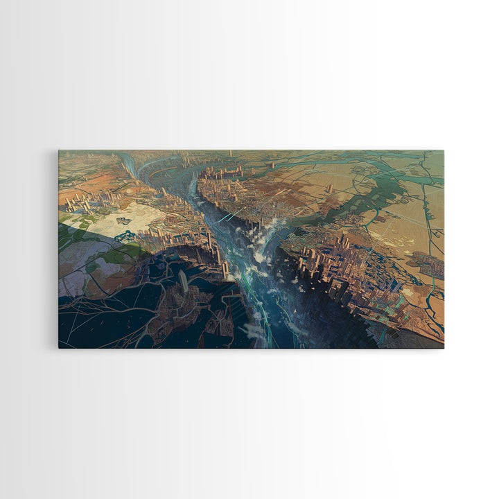 Futuristic African Rift City Landscape Wall Art, African Landscape, Contemporary Art, Large Wall Art, Statement Home Decor