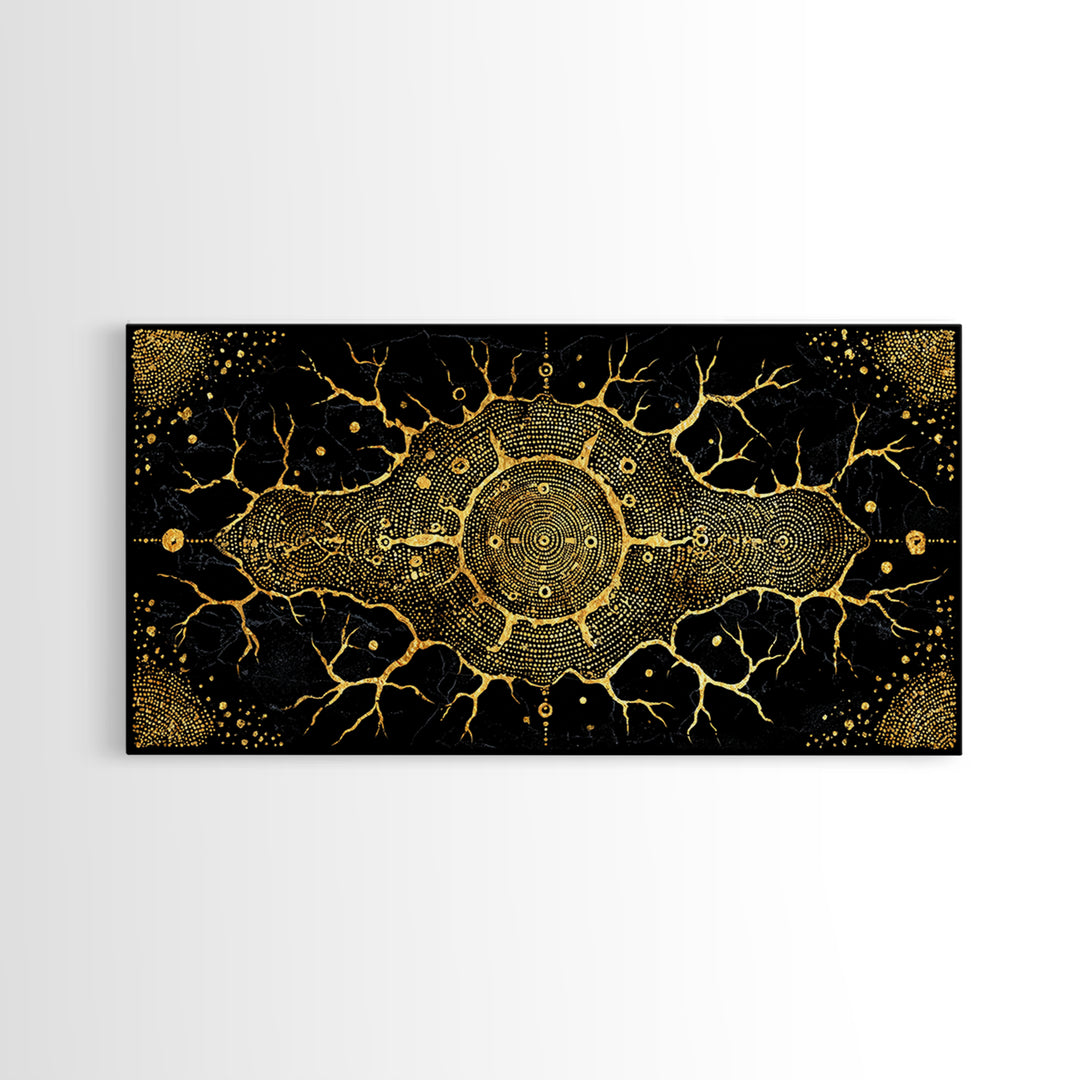 Golden Neural Tree Abstract Canvas Print, African Abstract Art, Spiritual Wall Art, Black And Gold Art, Modern Home Decor