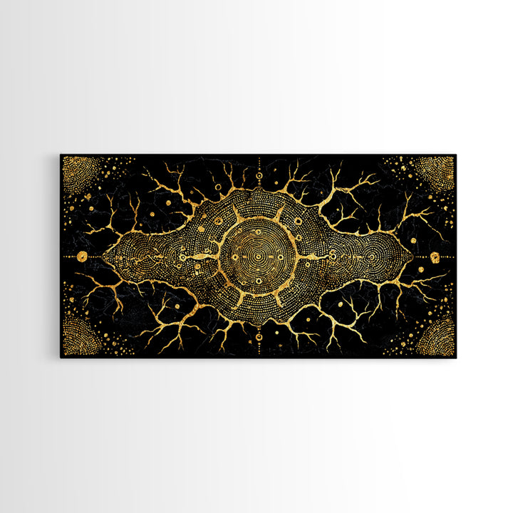 Golden Neural Tree Abstract Canvas Print, African Abstract Art, Spiritual Wall Art, Black And Gold Art, Modern Home Decor