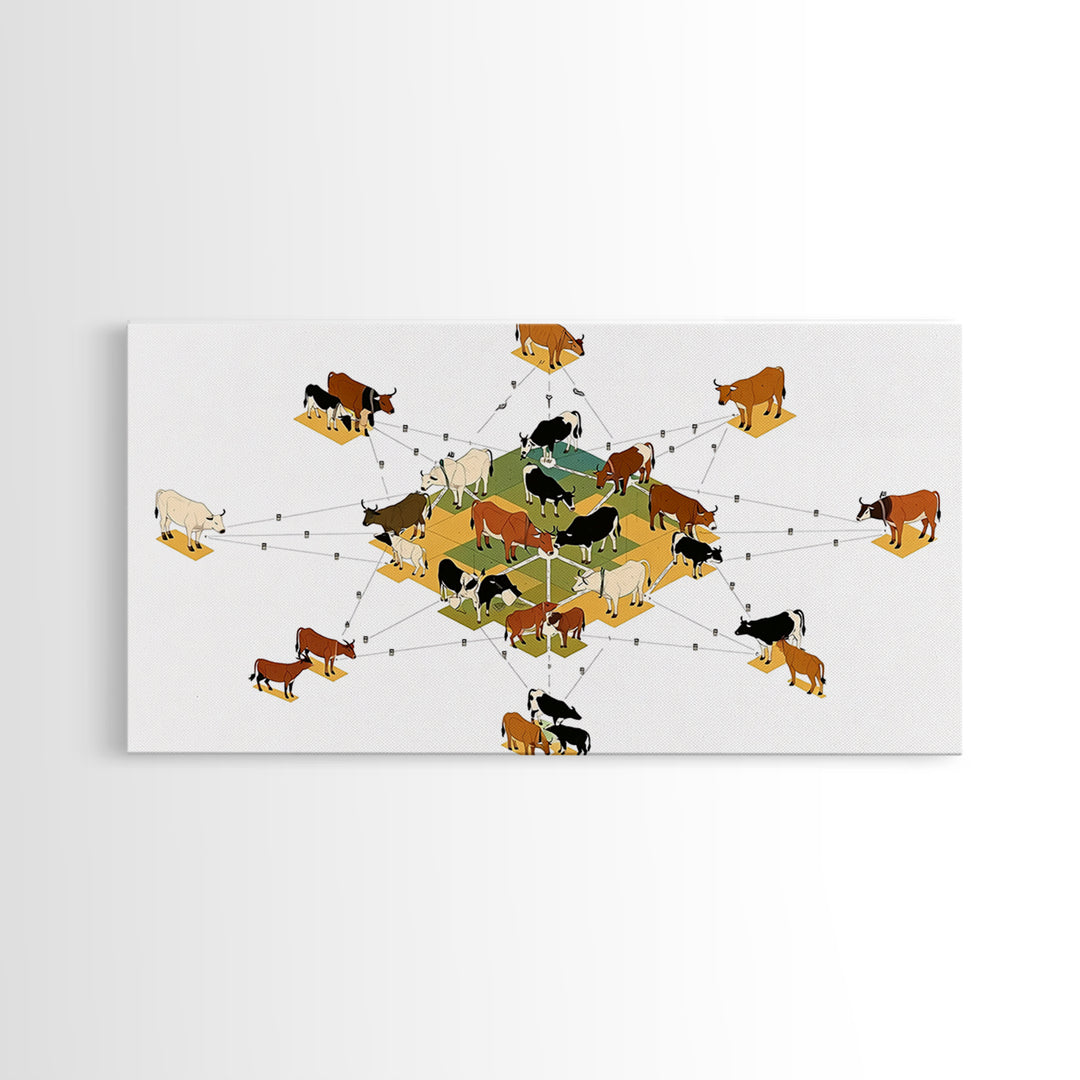 Geometric Cattle Herd Diagram Wall Art, African Farm Animal Print, Modern Ranch Decor, Educational Canvas Print Gift For Office