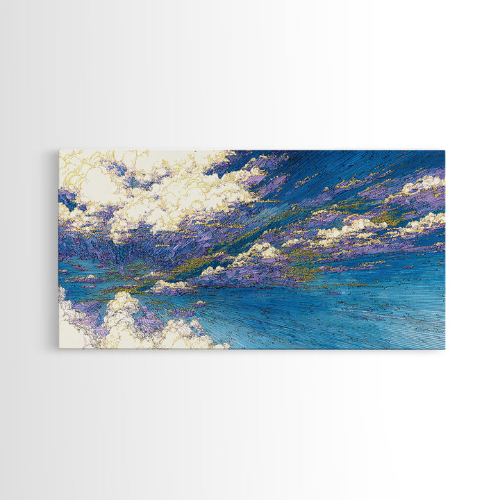 Blue Abstract Ocean Sky Wall Art, Textured Coastal Landscape Painting, Modern Canvas Print, Dreamy Home Decor Gift For Living Room