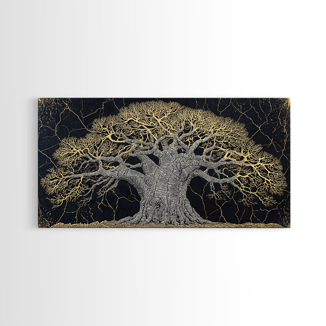 Black And Gold Baobab Tree Canvas Print, Abstract African Art, Textured Statement Wall Art, Modern Tribal Home Decor, Gift