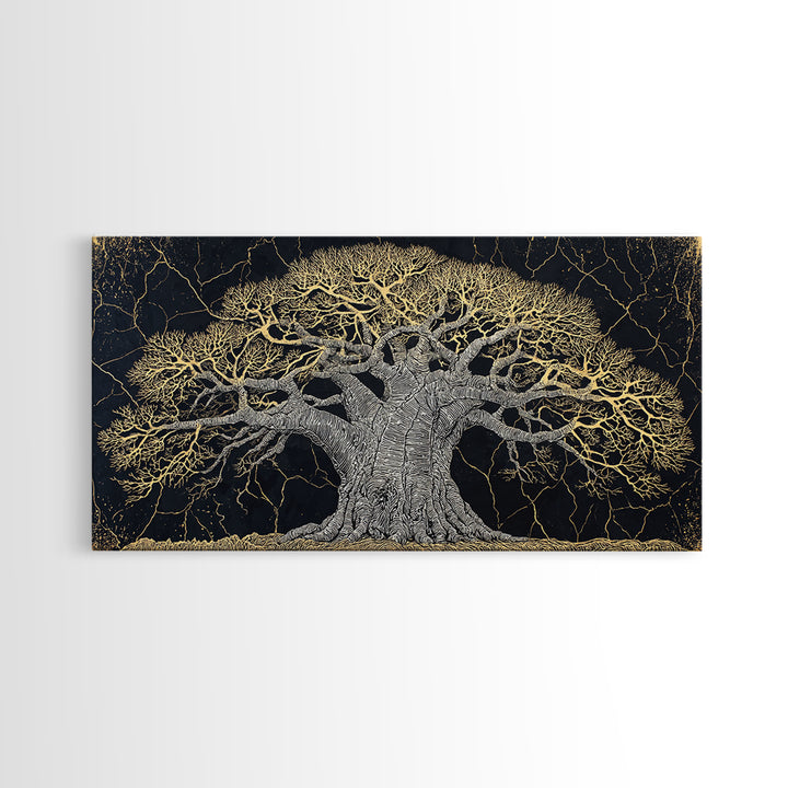 Black And Gold Baobab Tree Canvas Print, Abstract African Art, Textured Statement Wall Art, Modern Tribal Home Decor, Gift