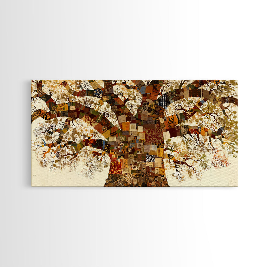 Patchwork Baobab Tree Wall Art, African Fabric Canvas Print, Ankara Pattern Decor, Afrocentric Statement Home Decor Gift