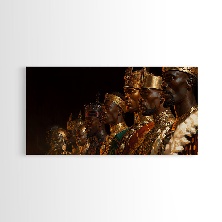 African Kings Royal Portrait Framed Canvas Print, Black History Wall Art, Gold Jewelry Canvas, Afrocentric Home Decor Gift
