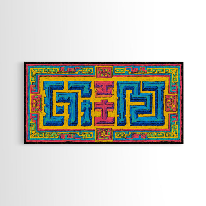 Bright African Geometric Textile Canvas Print, Ankara Inspired Pattern Wall Decor, Colorful Tribal Art, Boho Home Accent