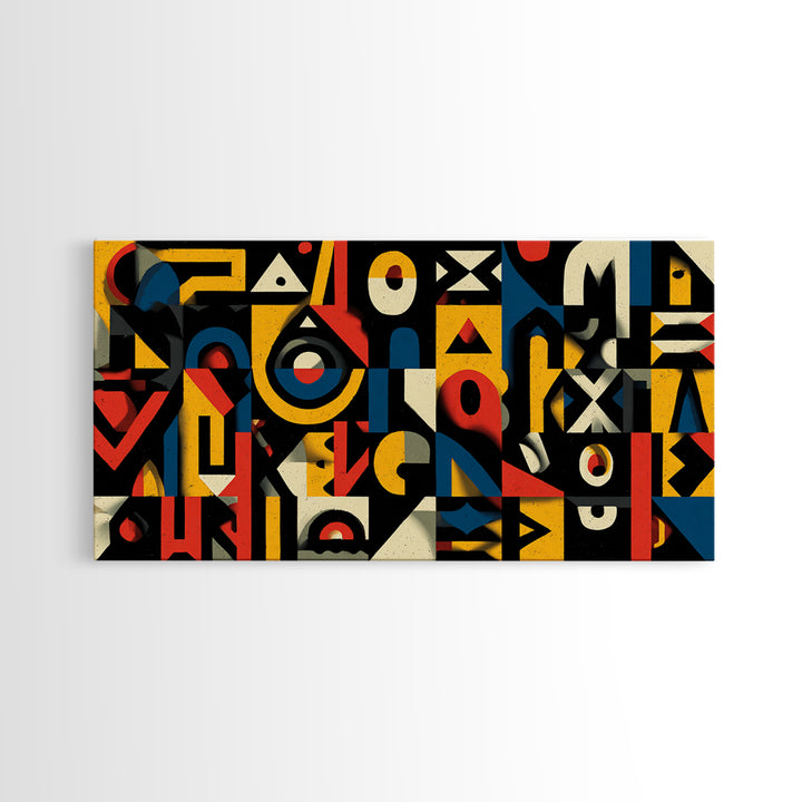 Modern African Geometric Shapes Wall Art, Primary Color Abstract Canvas Decor, Afrocentric Pattern Print, Bold Home Accent