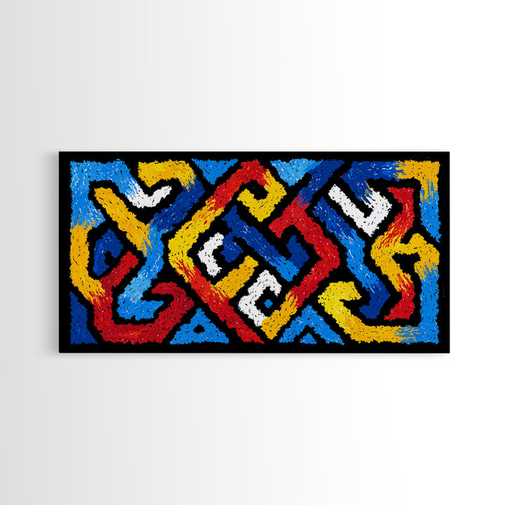 Colorful African Tribal Textile Canvas Print, Bold Geometric Pattern Wall Decor, Ankara Inspired Art, Vibrant Home Accent