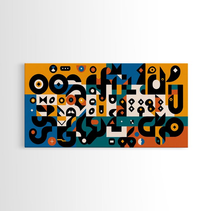Teal Orange Geometric Cubist Shapes Canvas Print, Abstract African Art, Afrocentric Wall Decor, Modern Black Art For Living Room