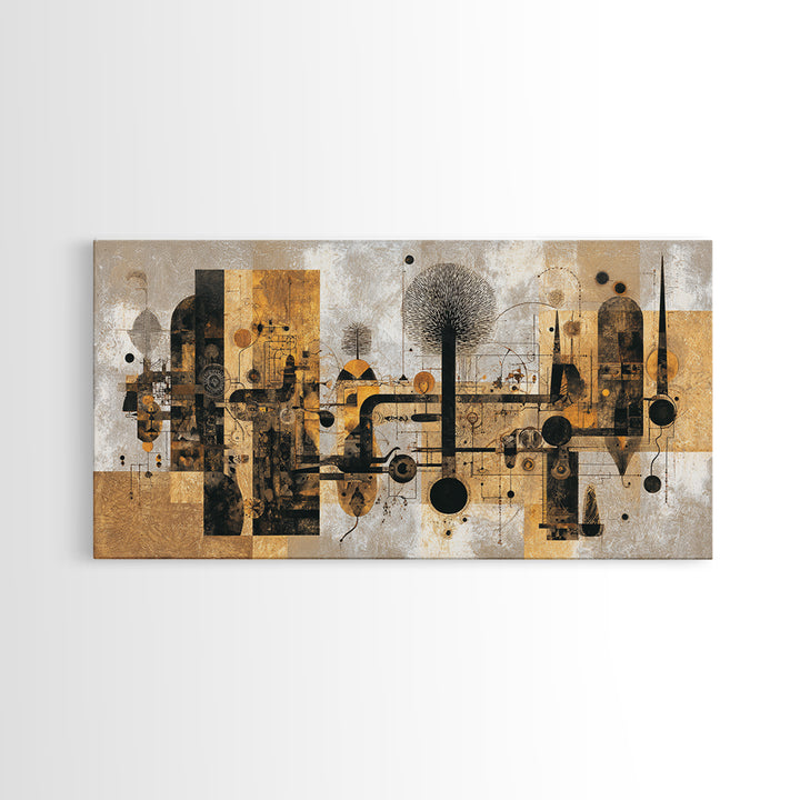 Earth Tone Abstract African Cityscape Wall Art, Modern African Art Decor, Afrocentric Canvas, Black Gold Home Decor Print