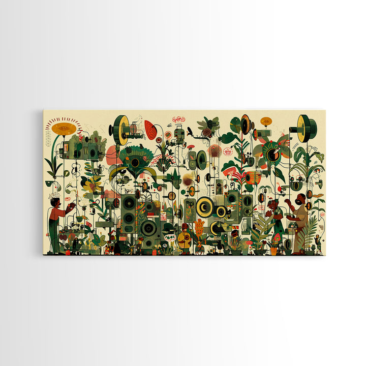 Vibrant African Garden Music Festival Canvas Print, Afrocentric Wall Decor, Black Culture Art, Botanical Living Room Art