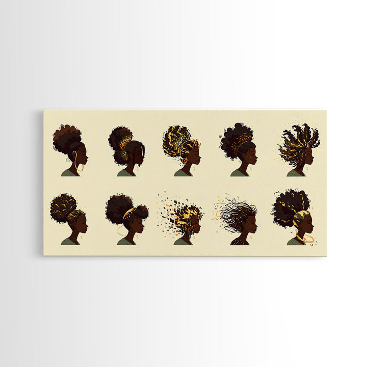 African Women Hairstyle Portraits Wall Art, Black Woman Art, Afrocentric Decor, Melanin Prints, Feminine Home Decor Gift