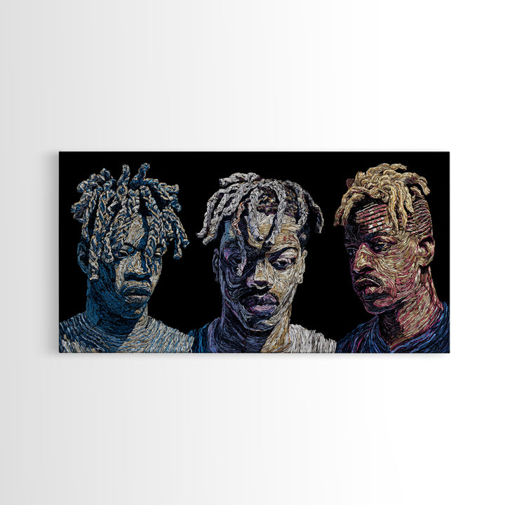 Textured Black Men Portrait Trio Wall Art, Contemporary African American Art, Urban Afrocentric Decor, Bold Canvas Print
