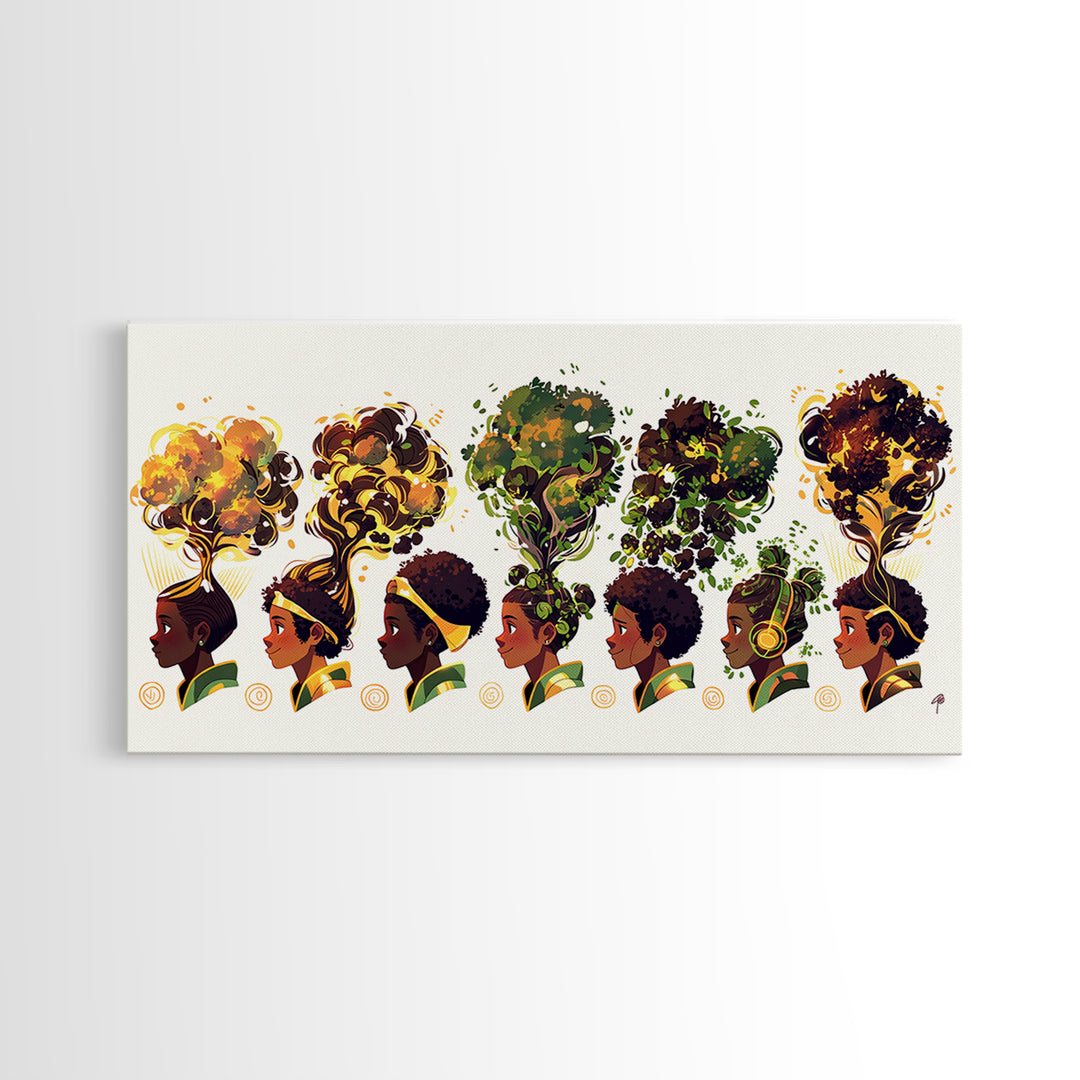 African Women Tree Hairstyle Wall Art, Botanical Afrocentric Decor, Black Woman Art Print, Nature Inspired Canvas Print Gift