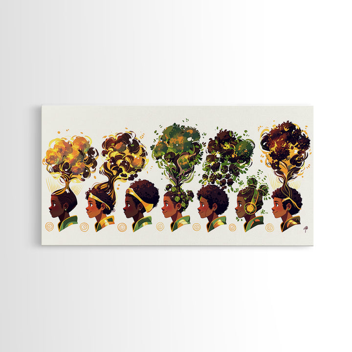 African Women Tree Hairstyle Wall Art, Botanical Afrocentric Decor, Black Woman Art Print, Nature Inspired Canvas Print Gift