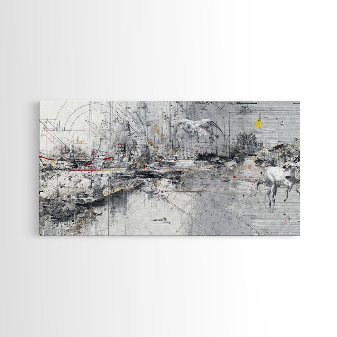 Abstract Elephant Landscape Wall Art, Modern Safari Decor, Gray Canvas Artwork, Statement Living Room Office Home Decor Gift