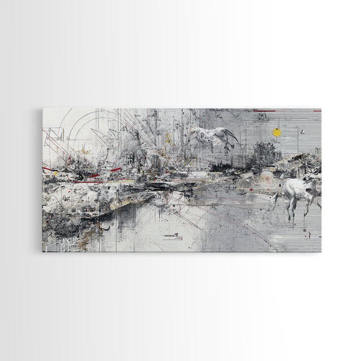Abstract Elephant Landscape Wall Art, Modern Safari Decor, Gray Canvas Artwork, Statement Living Room Office Home Decor Gift