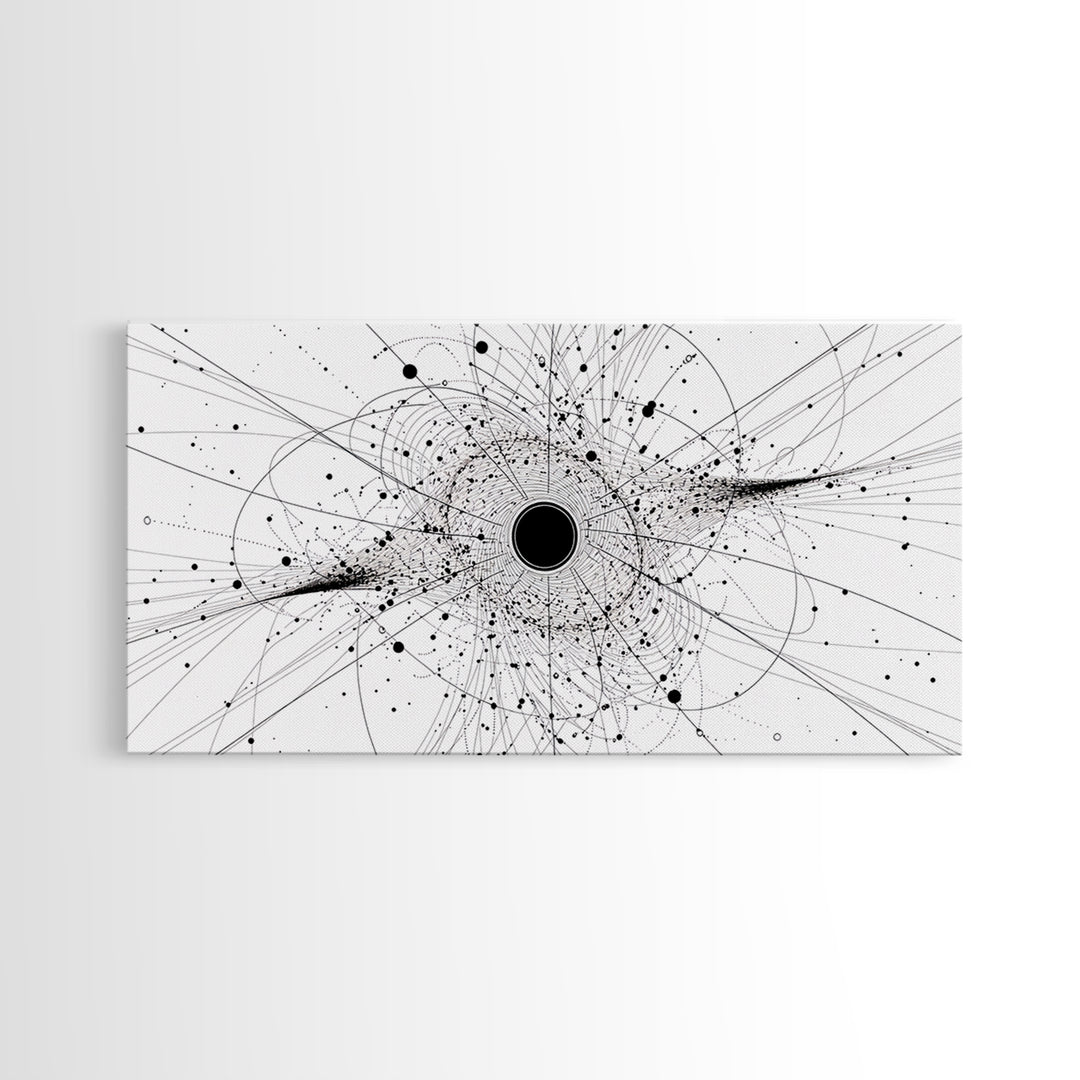 Minimal Black Hole Diagram Wall Art, Abstract Science Line Art, Modern Black And White Home Decor For Office Bedroom Gift