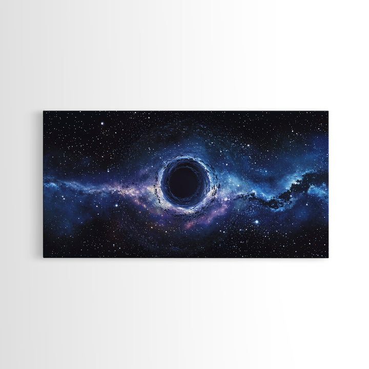 Blue Galaxy Black Hole Framed Canvas Print, Cosmic Space Wall Art, Modern Astronomy Home Decor For Living Room Office Gift