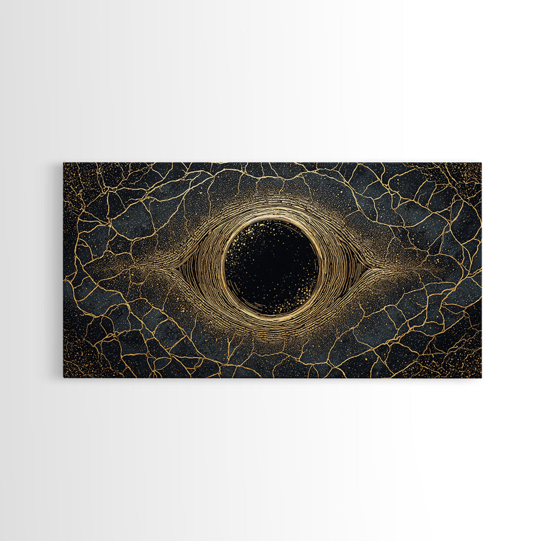 Golden Cosmic Eye Wall Art, Black And Gold Abstract Art, Mystical Wall Decor, Modern Canvas Art, Spiritual Statement Decor
