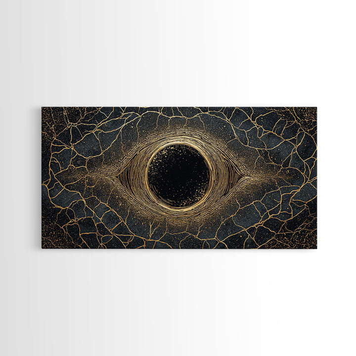 Golden Cosmic Eye Wall Art, Black And Gold Abstract Art, Mystical Wall Decor, Modern Canvas Art, Spiritual Statement Decor